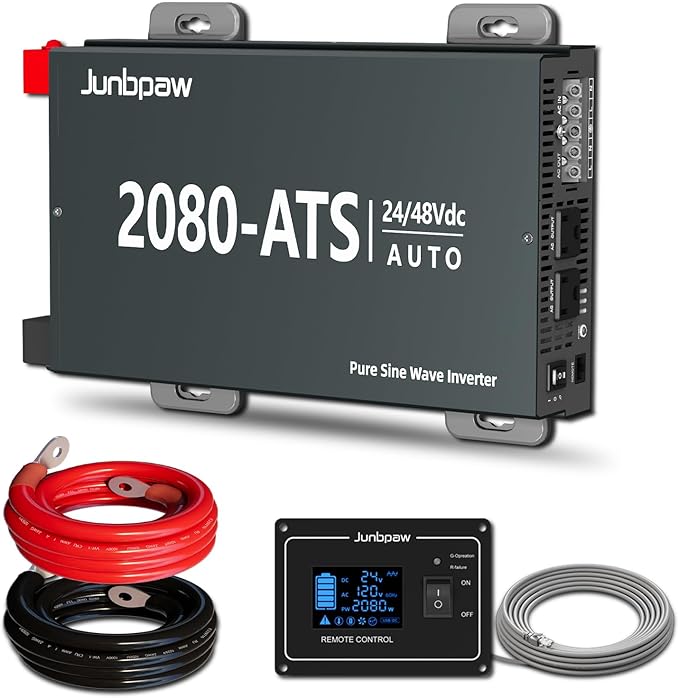 2080W RV Pure Sine Wave Inverter with ATS, Dual Voltage Power Inverter 24V/48V to 120V for Truck Off-Grid, Camping, Home Emergency Backup (DeepGrey)