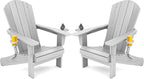 SERWALL Adirondack Chair with Cup Holders - Composite Adirondack Chairs Set of 2 HDPE Outdoor Chairs All Weather Use- Silver Gray
