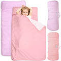 2 Pack Toddler Nap Mat with Fleece Blanket, Extra Large Kids Sleeping Bag for Preschool Daycare, Portable Travel Camping Nap mats Machine Washable Pink and Violet