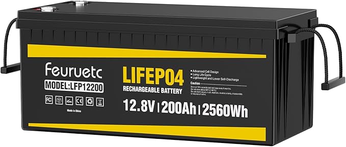 12V 200Ah Lithium LiFePO4 Battery, Built-in 200A BMS, 2560Wh Energy Storage, Iron Phosphate 8000-15000 Deep Cycles Battery for Solar, Trolling Motor, RV （1PC）