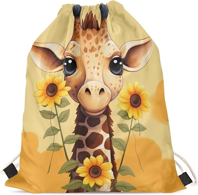 Upetstory Sunflower Giraffe Drawstring Backpack Cinch Sackpack for Women Medium Gym Bag Lightweight Draw String Bag Sports Yoga Rucksack Swim Travel Day Pack