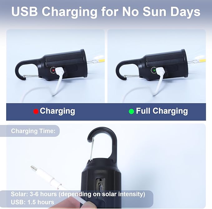 Solar Light Bulb for Outdoor, Portable Waterproof Tent Lights with Clip Hook, Rechargeable Outdoor Solar Light for Camping, Backpacking, Emergency, 2 Pack