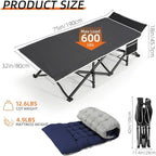 Portable Camping Cot, 32" Extra Wide Camping Cots for Everyone with Thick Cushion, Heavy Duty Sleeping Cot Holds Up to 600LBS, Cots for Sleeping, Rv, Beach, Patio, Office Naps(Blue)