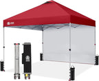 CROWN SHADES 10x10 Pop Up Canopy with 1 Side Wall - Beach Tent with One Push Setup - Outdoor Sun Shade for Events, Parties, Camping - Gazebo with STO-N-Go Cover Bag (Red)