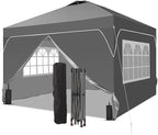 GDY 8x8FT Pop Up Canopy Tent with One Push Setup, Easy to Install with 4-Sidewalls for Events, Parties, Camping, Outdoor Gazebo with 4-Sandbags, Grey.