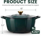 Enameled Cast Iron Dutch Oven with Lid – 5QT Heavy-Duty Pot, Oven Safe up to 500°F, Dual Handles, Ideal for Sourdough Bread Baking, Stews, Roasting, Braising – All Cooktops, Durable & Versatile Cookware (Green)