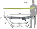 Lucania Portable Hammock with Stand Included - Foldable Freestanding Hammock for 2 Person (290 lbs Capacity) - Heavy Duty Stand Alone Hammock for Indoor, Outdoor, Camping, Patio & Backyard