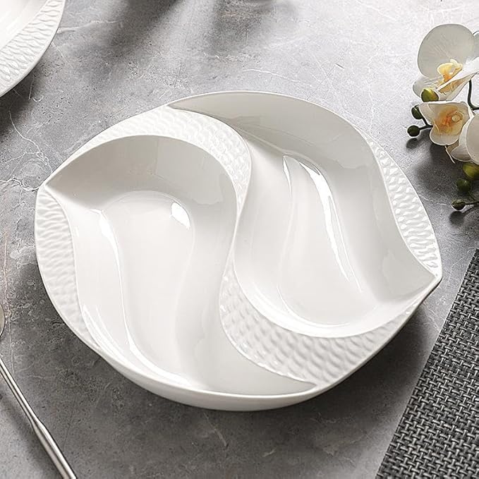 Camping Plates 10.5-inch Hotel Ceramic Tableware With Irregular White Plates And Creative Mandarin Duck Artistic Conception For Private Dishes Cold Decorative Plate(14 in)