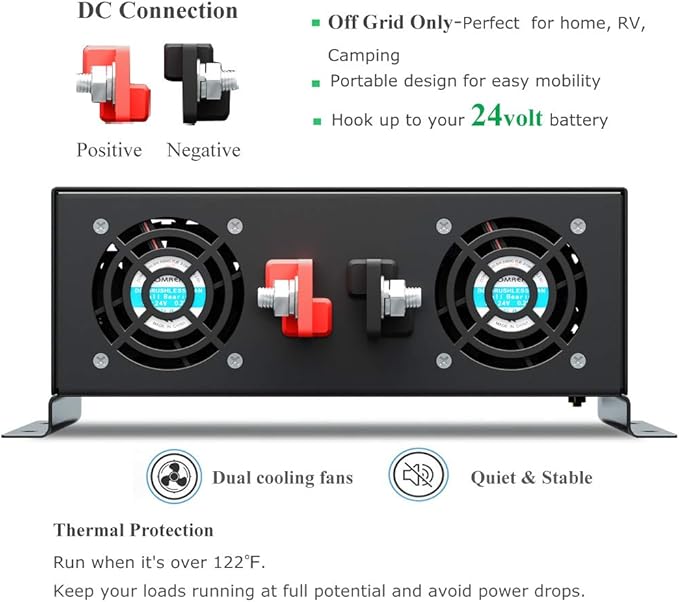 WZRELB 3000watt Pure Sine Wave Inverter 24V DC to 120V AC 60HZ with LED Display Wireless Remote Controller Car Inverter Generator (RBP300024VCRT)