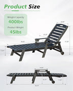 Domi Patio Lounge Chair Outdoor, HDPE Outdoor Chaise Lounge with Reclining Backrest, Pool Lounger Chair for Outside, Poolside, Sunbathing Tanning, Black