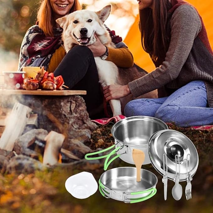 Camping Cookware Camping Cookware Mess Kit Backpacking Hiking Picnic Outdoor Cooking Pot and Pan Set Cookset Tableware Cutlery Utensil Set