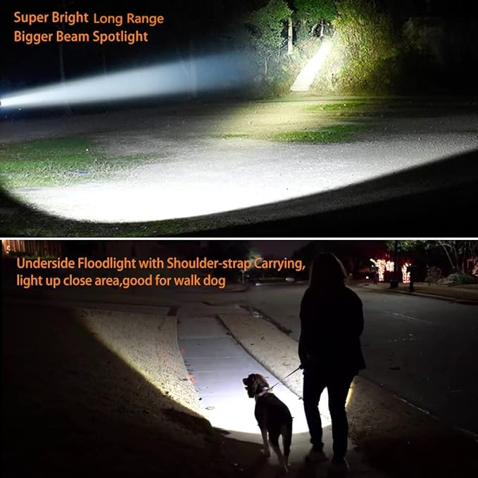 Multi Functions Led Flashlight High Lumens Rechargeable,Powerful Strong Metal Handheld Spotlight Super Bright Long Range 800yd/Large Battery/Side Lantern,High Powered Searchlight for Home