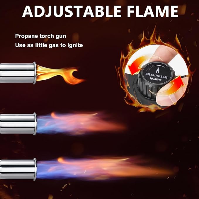Powerful Propane Torch with Detachable Design, Adjustable Flame Kitchen Blow Torch, Flamethrower Gun Torch Burner for BBQ, Searing Steak, Welding, Camping Charcoal Lighter (Tank Not Included)