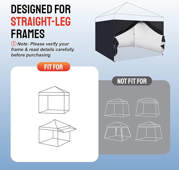 CROWN SHADES 10x10 Canopy Sidewalls (4pck) - Canopy Walls 10x10, Sidewalls for Canopy - Canopy Cover, Canopy Accessories, Black