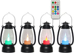 LLQ Small Western Lanterns Decorative with Remote Timer & Color Changing for Table Centerpieces, Small Lanterns Vintage Camping Hanging Lamp Ornaments for Cowboy Wedding Halloween Christmas, 4-Pack
