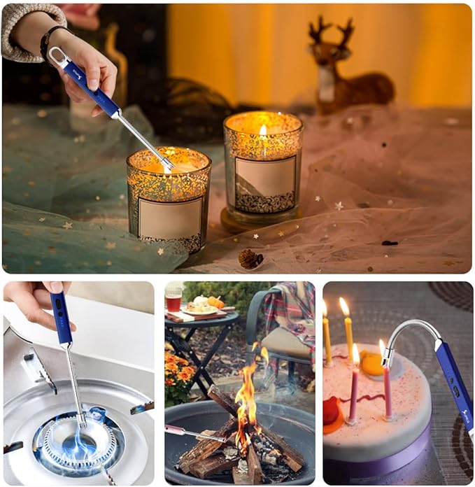 SUPRUS Lighter Rechargeable USB Lighter Arc Electric Lighetrs with Safety Switch 360° Flexible Neck Flameless Grill Long Lighters for Candle Camping Cooking (Dark Blue)