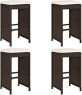 Patio Bar Stools with Cushions 4 pcs Brown Poly Rattan Dinning Chairs Camping Chair Camping Chairs Porch Chairs for Outdoor Dining Bedroom Patio