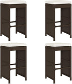 Patio Bar Stools with Cushions 4 pcs Brown Poly Rattan Dinning Chairs Camping Chair Camping Chairs Porch Chairs for Outdoor Dining Bedroom Patio