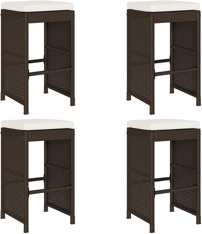 Patio Bar Stools with Cushions 4 pcs Brown Poly Rattan Dinning Chairs Camping Chair Camping Chairs Porch Chairs for Outdoor Dining Bedroom Patio
