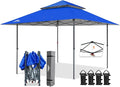 EAGLE PEAK 13x13 Straight Leg Pop Up Canopy Tent Instant Outdoor Canopy Easy Single Person Set up Folding Shelter w/Auto Extending Eaves 169 Square Feet of Shade (Blue)