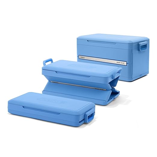 Coleman Snap N Go 55qt Collapsible Hard Cooler, Keeps ice Cold for up to 64 Hours, Holds up to 93 cans, Collapses up to 1/3 its Size, Can Hold up to 200 pounds, Blue Sky