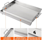 LotFun 30" x 15" Stainless Steel Cooking Griddle for Outdoor Gas Grill, Universal Griddle Flat Top Plate Insert with Grease Groove and Removable Handles for Electric/Charcoal/Gas Grill, Camping,Party
