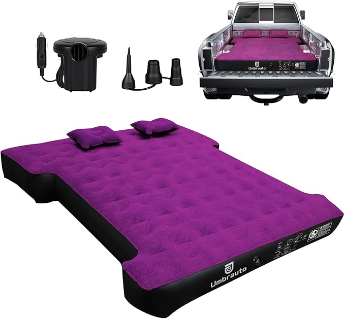 Umbrauto Truck Bed Air Mattress for 6-6.5ft Full Size, Upgraded Thickened Inflatable Mattress with Pump, Pick Up Airbed for Truck Tent Camping, Purple