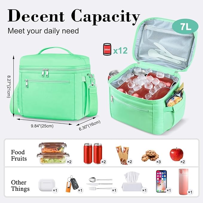 DALINDA Lunch Bag Cooler Bag Lunch Box for Women Men, Insulated Leak Proof LunchBox Lightweight for Picnic,Grocery,Beach,Camping,Travel,Work