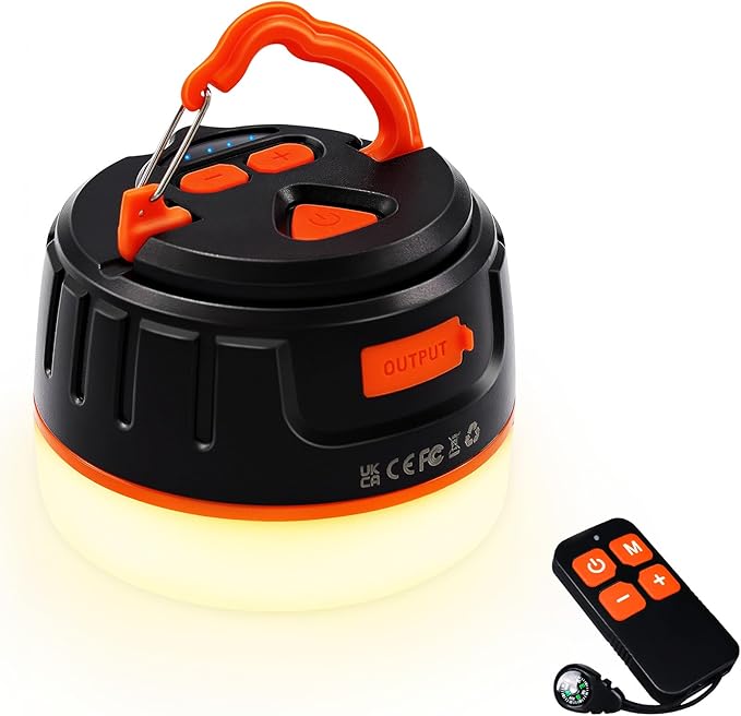 Rechargeable LED Camping Lantern 1000LM, 300H Runtime, 6400mAh, IPX5 Waterproof Tent Light for Camping, Hiking, Power Outages, Home, Emergency Use - Wireless Remote Edition,Orange