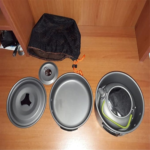 1 Set Outdoor Pots Pans Camping Cookware Picnic Cooking Set Non-Stick Tableware with Foldable Spoon Fork Kettle Cup