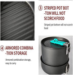 Camping Campfire Utensils, Outdoor Camping Tableware Set Backpacking Picnic 2 Pot 1 Frypan Kettle Alumina Durable Cookware Backpacking Gear