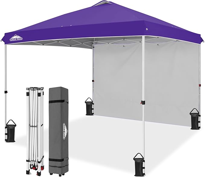 EAGLE PEAK Commercial Canopy 10x10 Pop Up Canopy Tent with 1 Sidewall, Easy Setup Heavy Duty Instant Event Shelter for Vendors & Markets, Outdoor Sun Shade, Purple