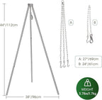 Lineslife Campfire Tripod for Cooking, 44 Inch Lightweight Stainless Steel Adjustable Camping Tripod with Chain, Portable Folding Stand for Grill Dutch Oven BBQ & Outdoor Camping - Carry Bag