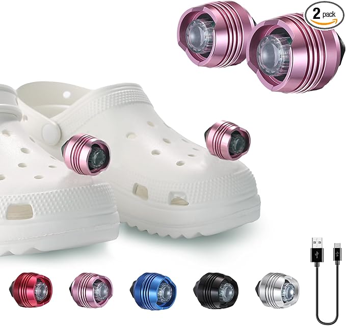 RAHAN Rechargeable Clip on Clog Headlights for Shoe 2pcs,Flashlights Attachment for Shoe, LED Shoes Light with 3 Light Modes for Dog Walking, Camping, Running, Suitable for Adults Kids, Pink