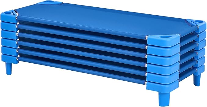 VEVOR Stackable Kiddie Cot, 6 Pack Portable Toddler Nap Cots, Standard Size 52" L x 23" W Daycare Cots for Kids, Preschool Classroom Daycare Beds for Sleeping, Resting, Naptime, Blue