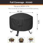 SheeChung Round Gas Fire Pit Cover-Fits 27”-30“ Solo Stove Yukon,Waterproof 600D Heavy Duty Outdoor Fire Bowl Cover,Weather Resistant Smokeless Fire Pit Cover for Backyard Porch Deck Camping-30"Dx12"H