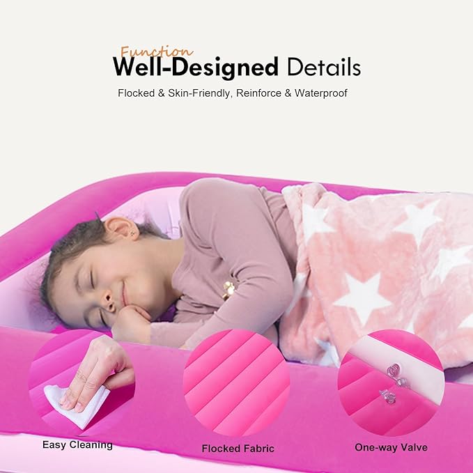 RAPTAVIS Kids Air Mattress Inflatable Toddler Travel Bed with Sides,Pink