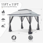 COOS BAY 11x11 Pop Up Gazebo with Mesh Netting, Instant Outdoor Canopy Tent, Water Resistant Shelter with UPF 50+ UV Protection, 121 Sq Ft Coverage, Gray
