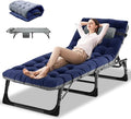 DoCred Folding Lounge Chair with Mattress, 5 Position Adjustable Folding Sleeping Bed Cot Chaise Lounge Chairs Perfect for Sunbathing, Camping, Pool, Beach, Patio