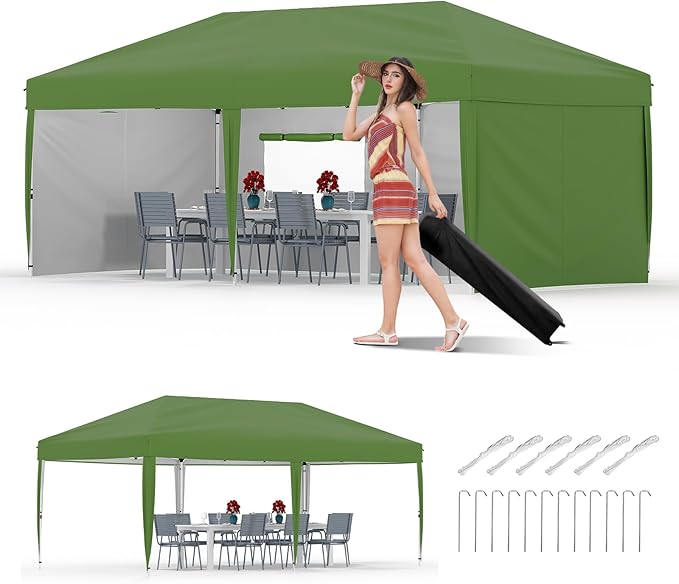 Garvee 10x10 Pop Up Canopy Tent, Heavy Duty Commercial Instant Shelter with One-Person Setup, UPF 50+ Waterproof, 100 Sq Ft Shade for Outdoor Events, Camping, Farmers Market