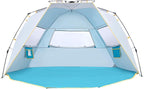 Wolfwise Instant Beach Tent Sun Shelter with Zippered Extendable Porch for Privacy, Portable Beach Tents with Carrying Bag, Easy Setup Pop up Beach Shade for 6-7 Person, 110 x57x57 in, Blue