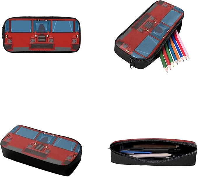 3 Pieces Cartoon Fire Truck Printing Book Bag Set with Large Capacity Lunch Bag and Pencil Box, Bag Set for Travel Picnic Activities Outdoor Festival Gift
