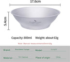iBasingo 800ml Titanium Bowl Single-Walled Rice Salad Bowl Gym Fitness Bowl Ultralight Tableware Outdoor Camping Dinnerware Potable Stackable Kitchen Utensils with Carry Bag Ti1107T
