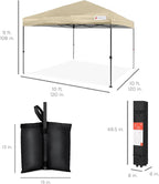 Best Choice Products 10x10ft Pop Up Canopy Tent, Outdoor Shade, 1 Person 1 Minute Set Up, Carry Case, 4 Weight Bags - Sand