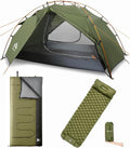 Night Cat Backpacking Tent with Inflatable Sleeping Pad Sleeping Bag for 2 Persons Outdoors Easy Clip Setup Tent Camping Combo Set