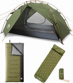 Night Cat Backpacking Tent with Inflatable Sleeping Pad Sleeping Bag for 2 Persons Outdoors Easy Clip Setup Tent Camping Combo Set