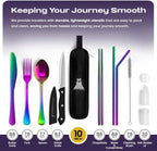 Portable Travel Silverware Set With Case, Includes 10 Pcs of Travel Utensils With Case, Stainless Steel Flatware Set For Camping, Lightweight (Multi-Color)