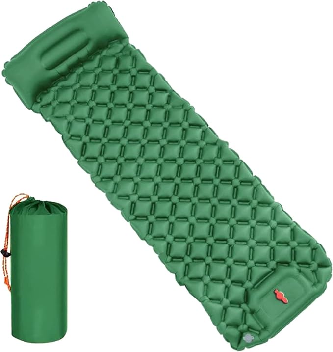 QINGFAN Outdoor Camping Inflatable Mattress Sleep Pad with Pillows Travel Mat Folding Bed Light Weight Air Cushions
