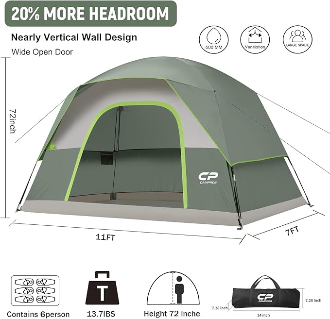 Tents for Camping 6 Person Tent Waterproof Windproof Double Layer Family Camping Tent, Easy Setup Dome Tent with Large Mesh Windows & Wider Door for Outdoor Camping & Hiking