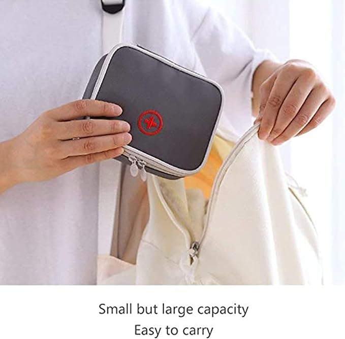 Portable Mini First Aid Bag Empty, Small Size Travel Medicine Pouch Double Zippers Handy Pills Pocket for Travel Home (Gray)